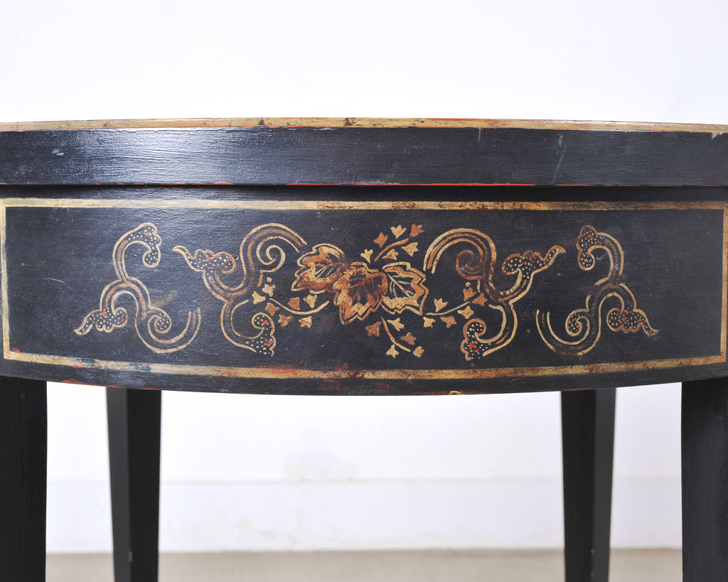 Pair of Regency Style Chinoiserie Decorated Demilune Consoles