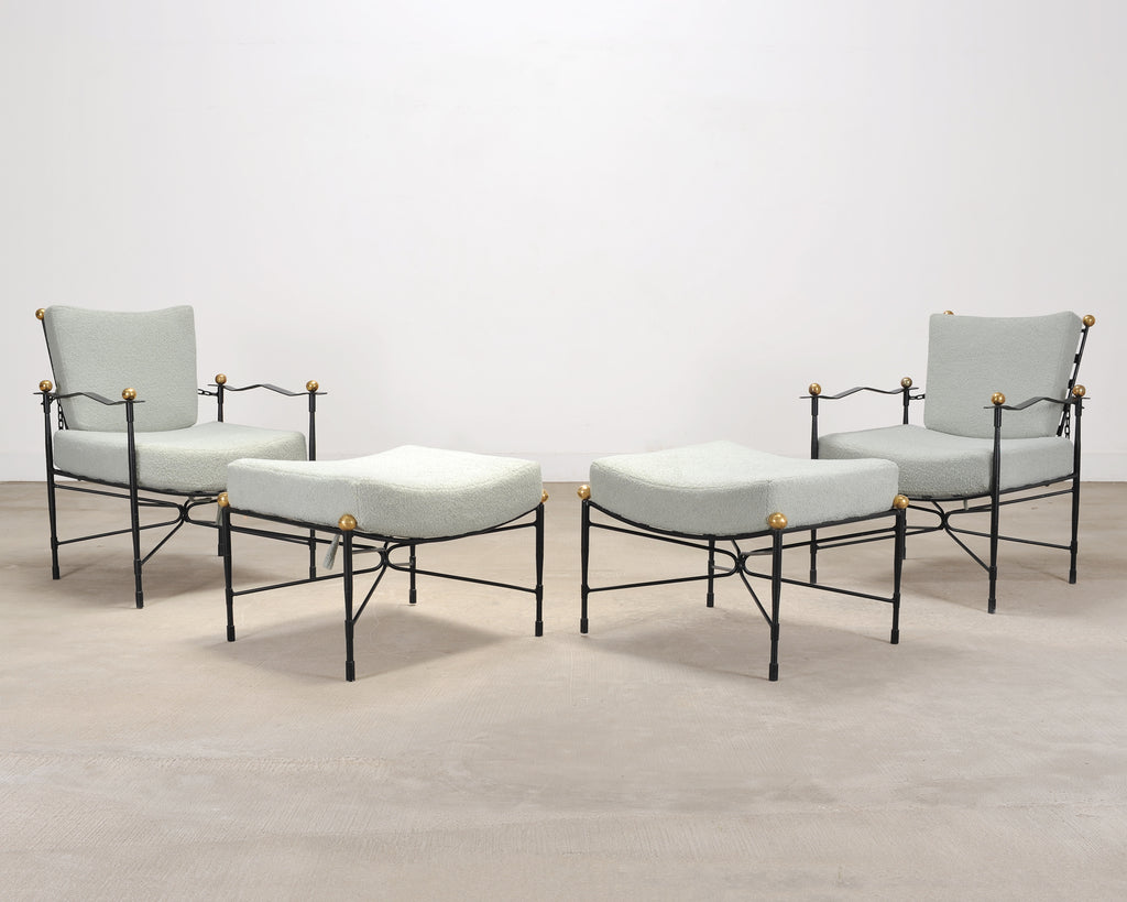 Pair of Mario Papperzini Amalfi Iron Lounge Chairs and Ottomans