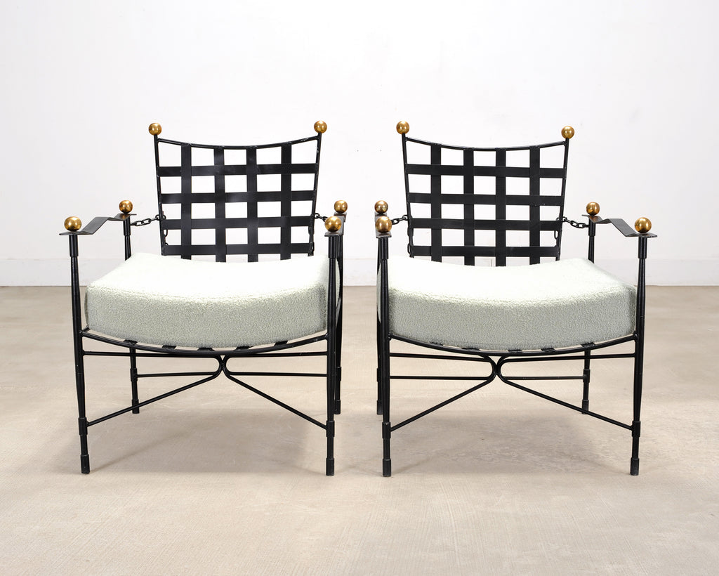 Pair of Mario Papperzini Amalfi Iron Lounge Chairs and Ottomans