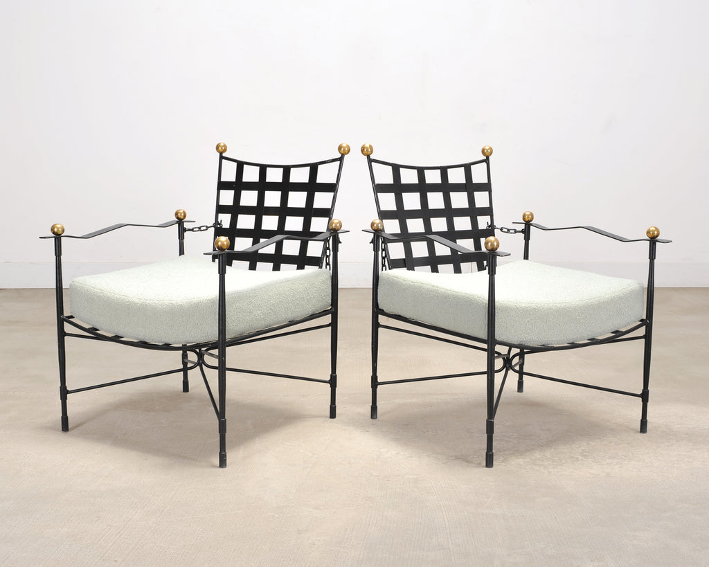 Pair of Mario Papperzini Amalfi Iron Lounge Chairs and Ottomans