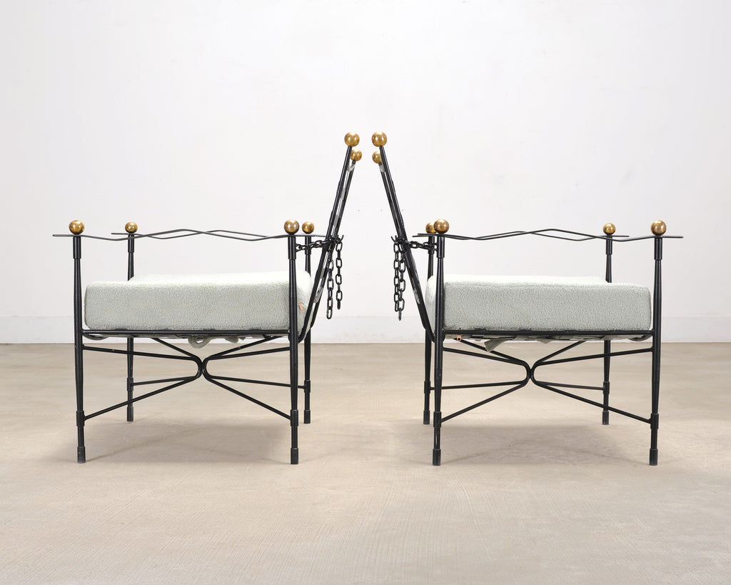 Pair of Mario Papperzini Amalfi Iron Lounge Chairs and Ottomans