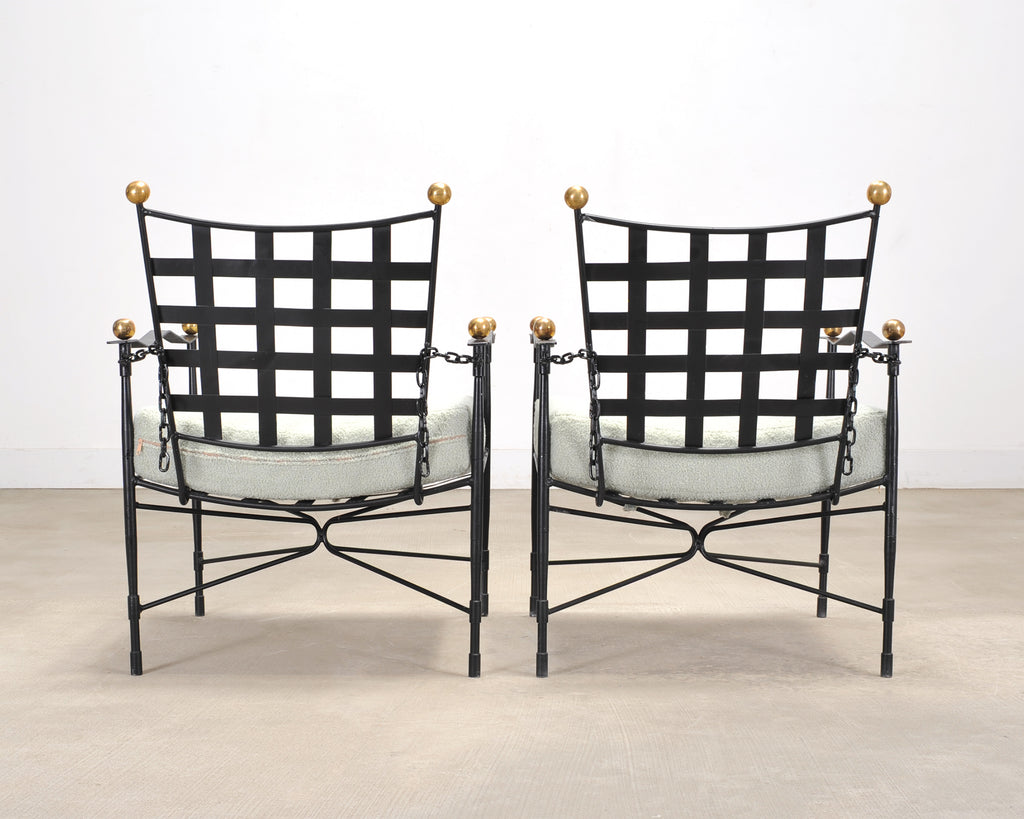 Pair of Mario Papperzini Amalfi Iron Lounge Chairs and Ottomans