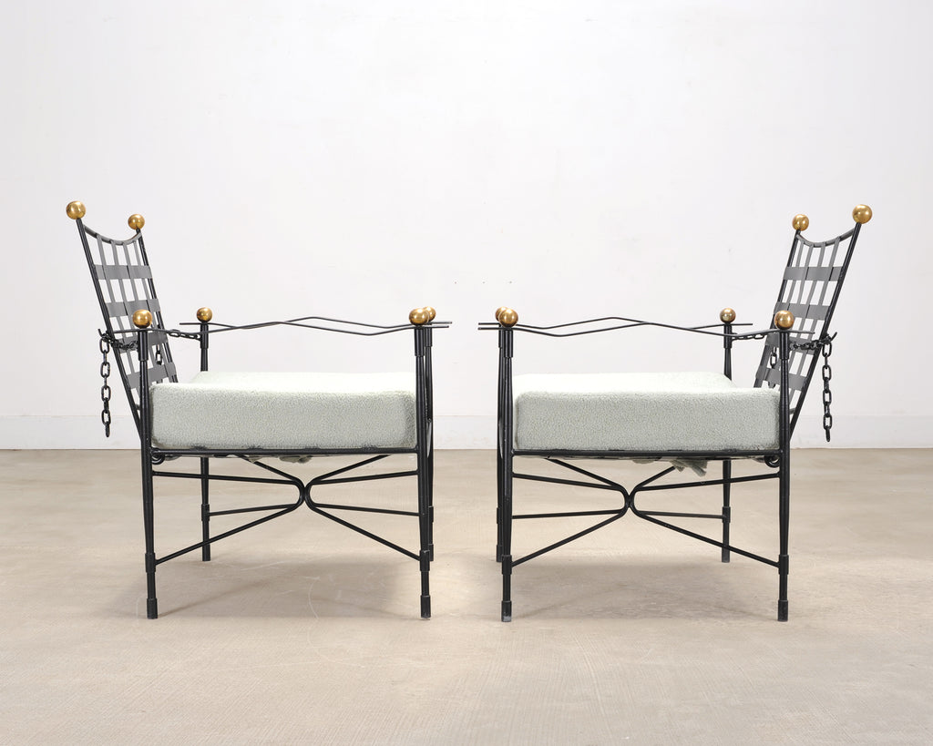 Pair of Mario Papperzini Amalfi Iron Lounge Chairs and Ottomans