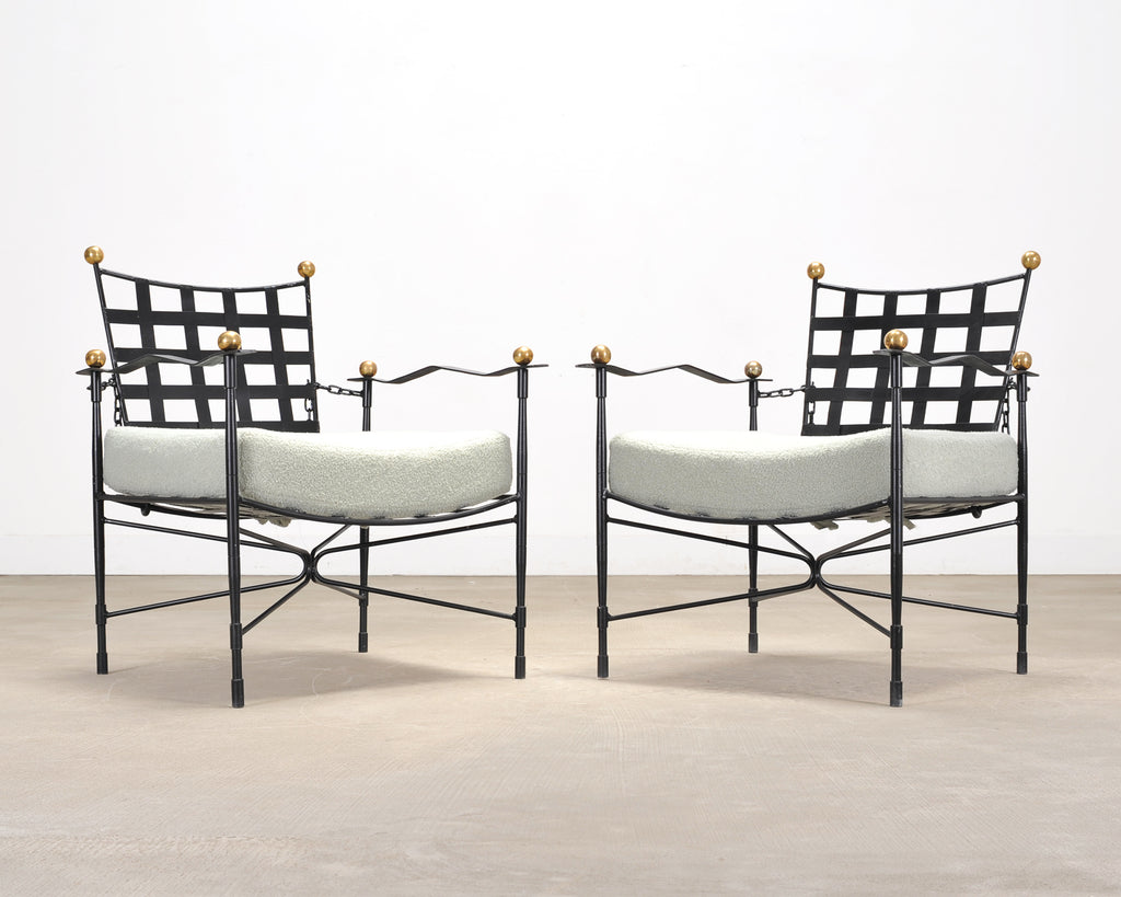 Pair of Mario Papperzini Amalfi Iron Lounge Chairs and Ottomans