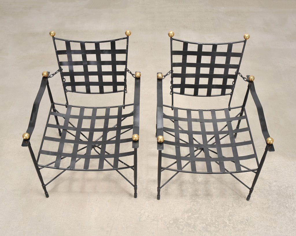 Pair of Mario Papperzini Amalfi Iron Lounge Chairs and Ottomans