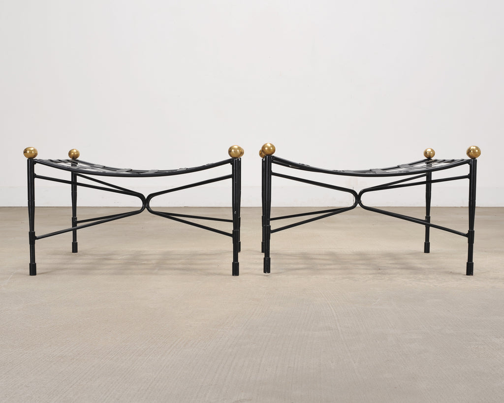Pair of Mario Papperzini Amalfi Iron Lounge Chairs and Ottomans