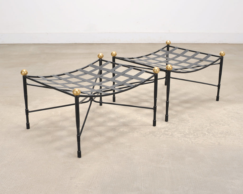 Pair of Mario Papperzini Amalfi Iron Lounge Chairs and Ottomans