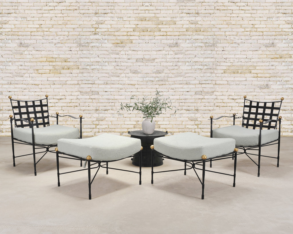 Pair of Mario Papperzini Amalfi Iron Lounge Chairs and Ottomans