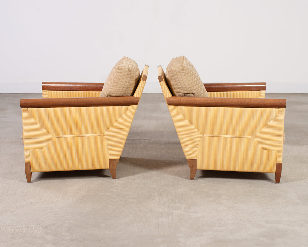 Pair John Hutton for Donghia Merbau Rattan Lounge Chairs