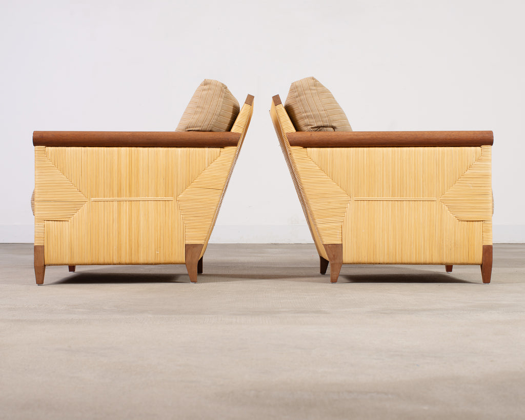Pair John Hutton for Donghia Merbau Rattan Lounge Chairs