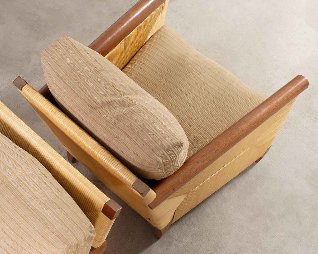 Pair John Hutton for Donghia Merbau Rattan Lounge Chairs