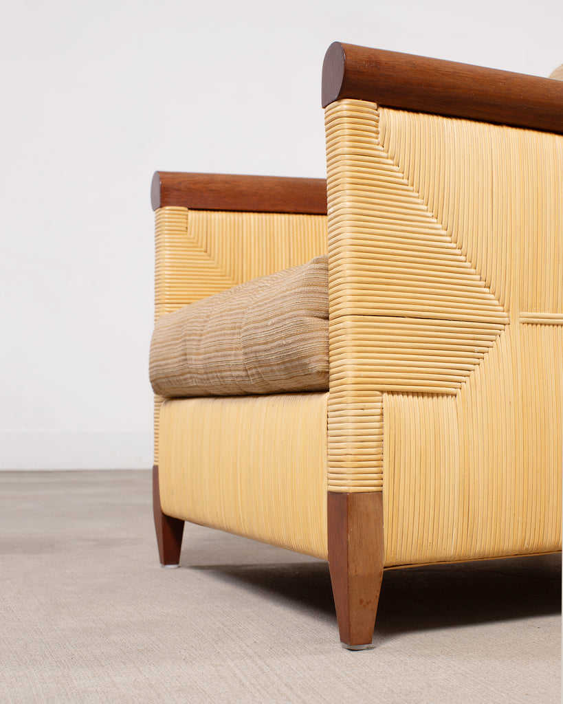 Pair John Hutton for Donghia Merbau Rattan Lounge Chairs