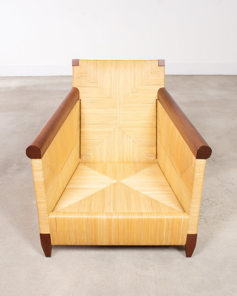 Pair John Hutton for Donghia Merbau Rattan Lounge Chairs