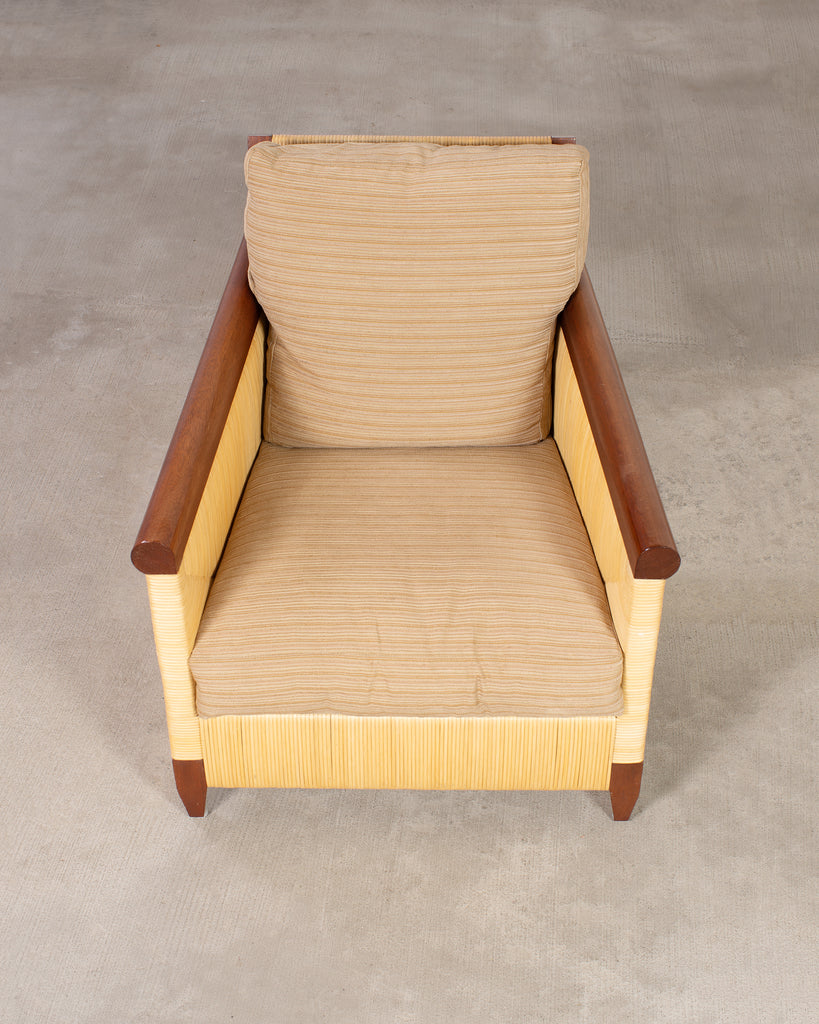 Pair John Hutton for Donghia Merbau Rattan Lounge Chairs
