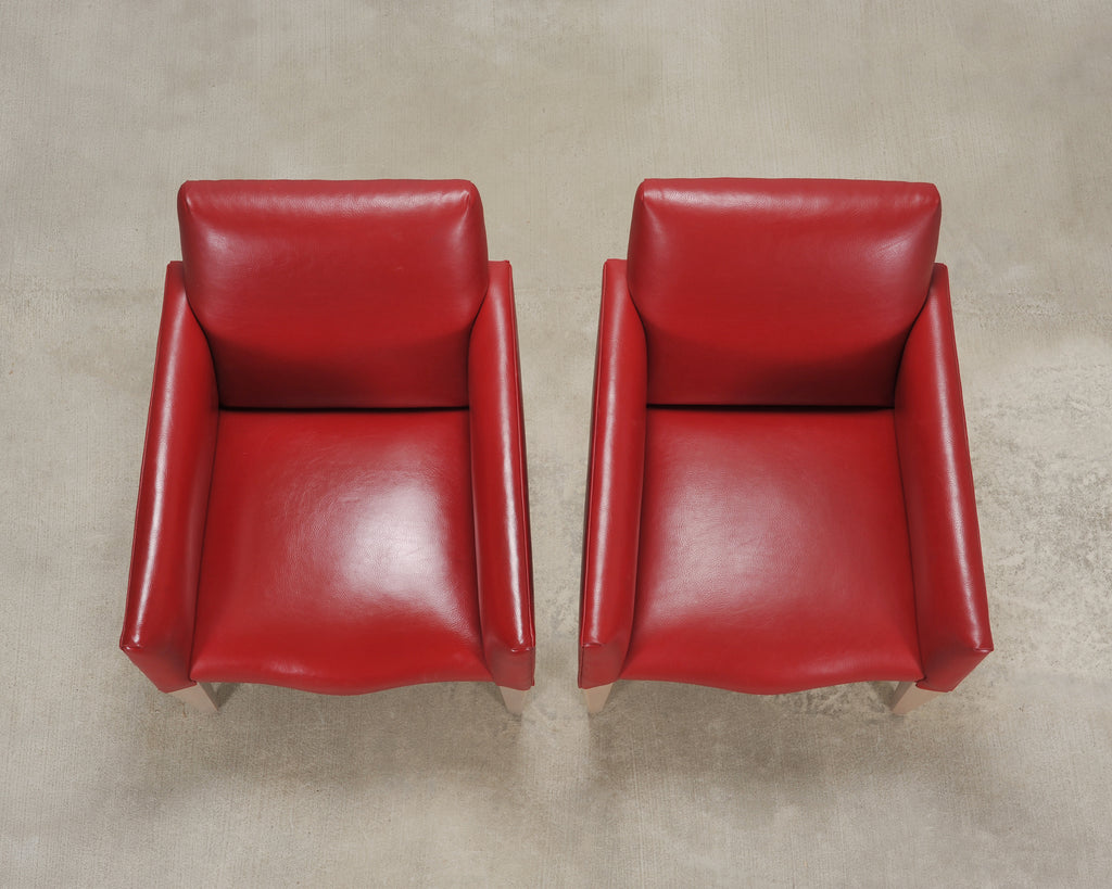 Pair of Italian Art Deco Style Red Leather Lounge Armchairs