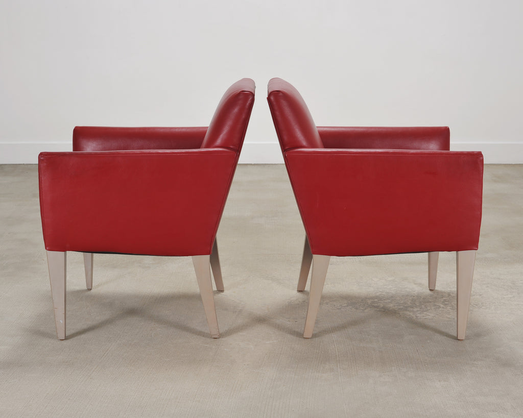 Pair of Italian Art Deco Style Red Leather Lounge Armchairs