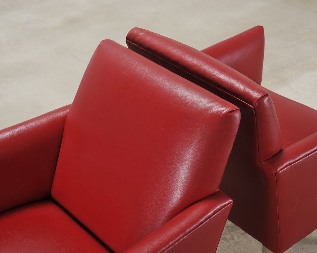 Pair of Italian Art Deco Style Red Leather Lounge Armchairs