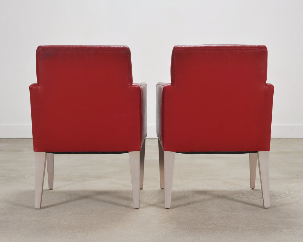 Pair of Italian Art Deco Style Red Leather Lounge Armchairs