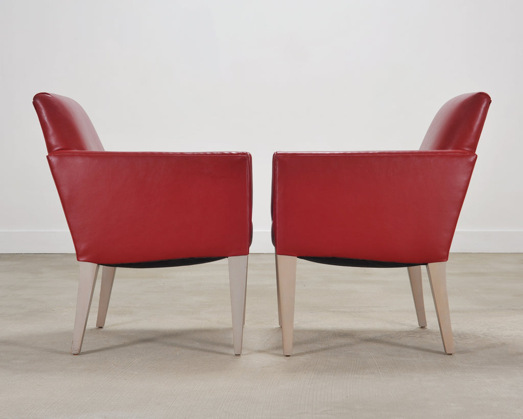 Pair of Italian Art Deco Style Red Leather Lounge Armchairs