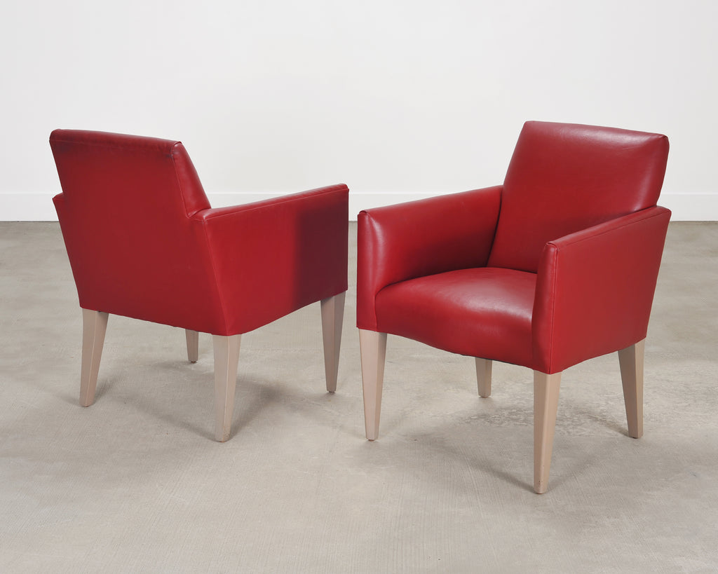 Pair of Italian Art Deco Style Red Leather Lounge Armchairs