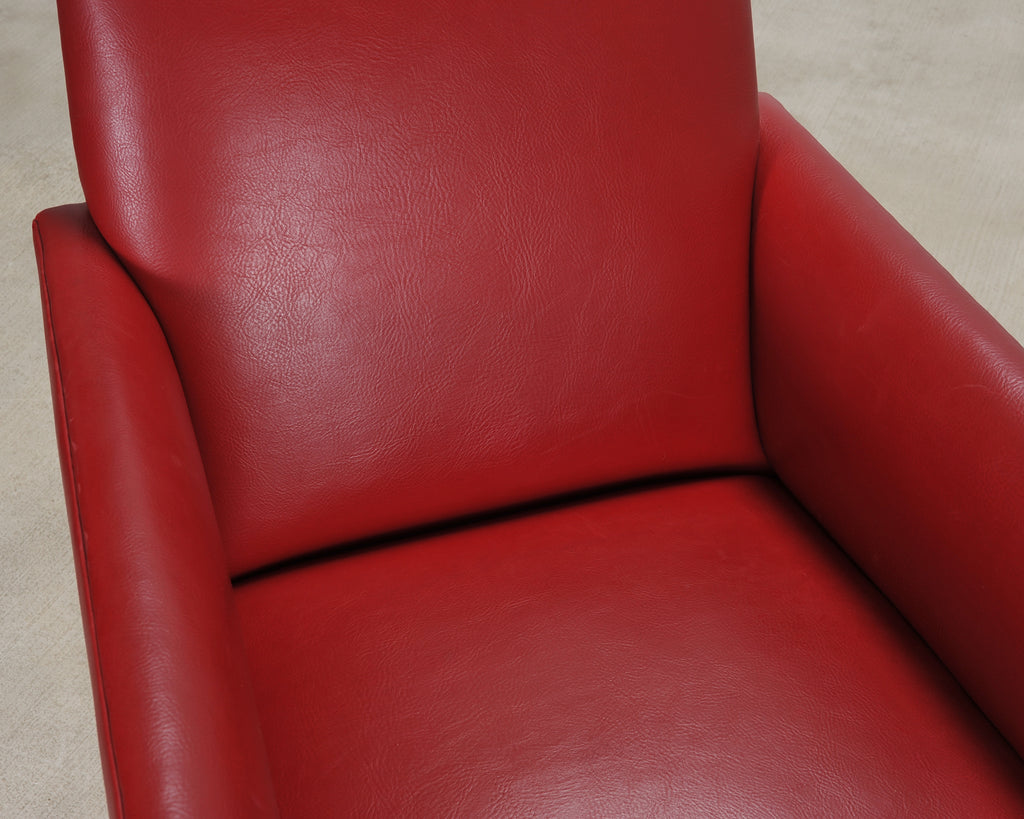 Pair of Italian Art Deco Style Red Leather Lounge Armchairs