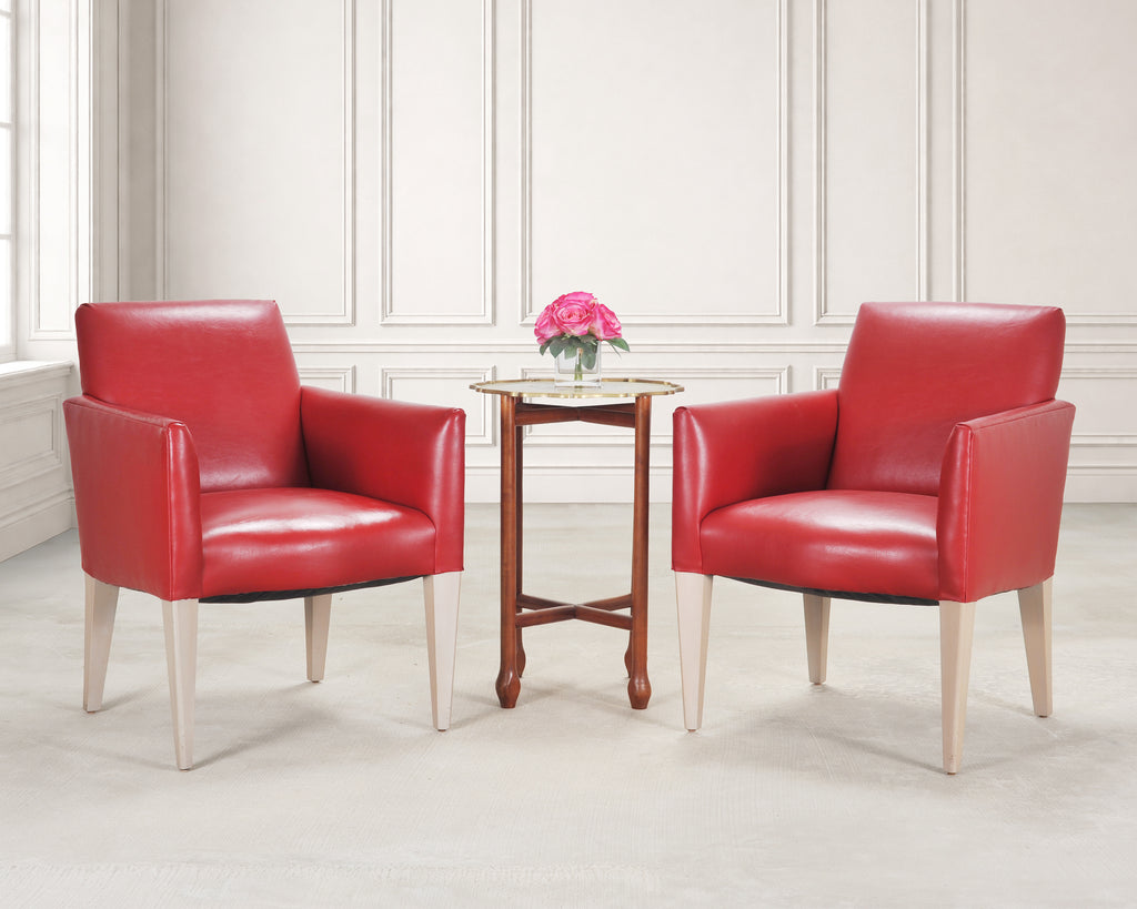 Pair of Italian Art Deco Style Red Leather Lounge Armchairs