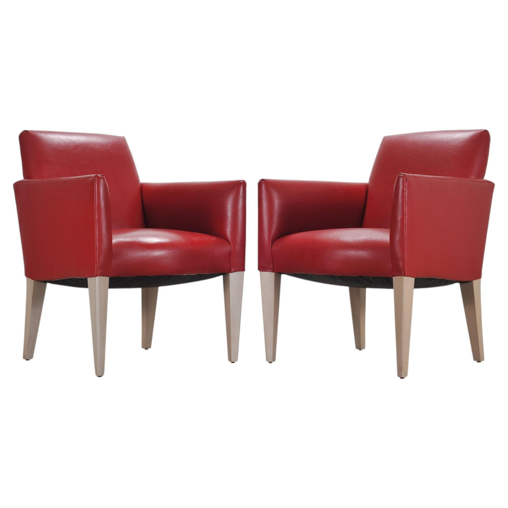 Pair of Italian Art Deco Style Red Leather Lounge Armchairs