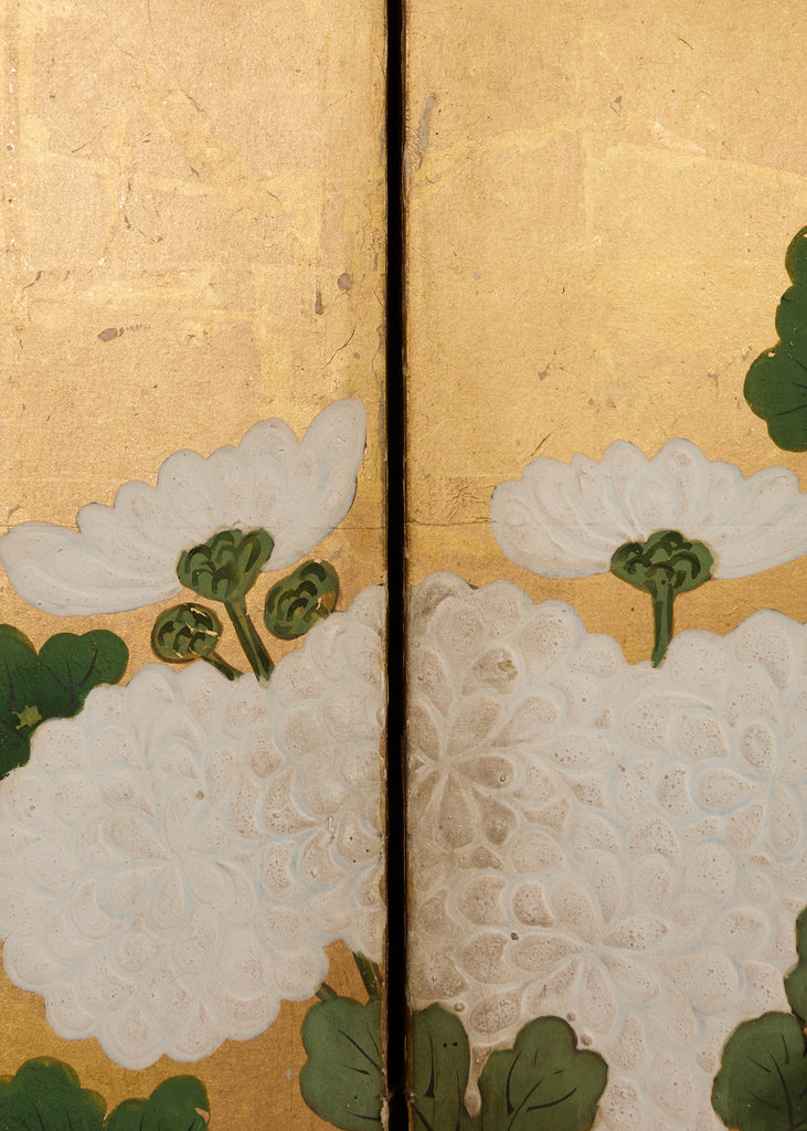 Pair of Japanese Meiji Screens Blossoms of Spring, Summer and Autumn