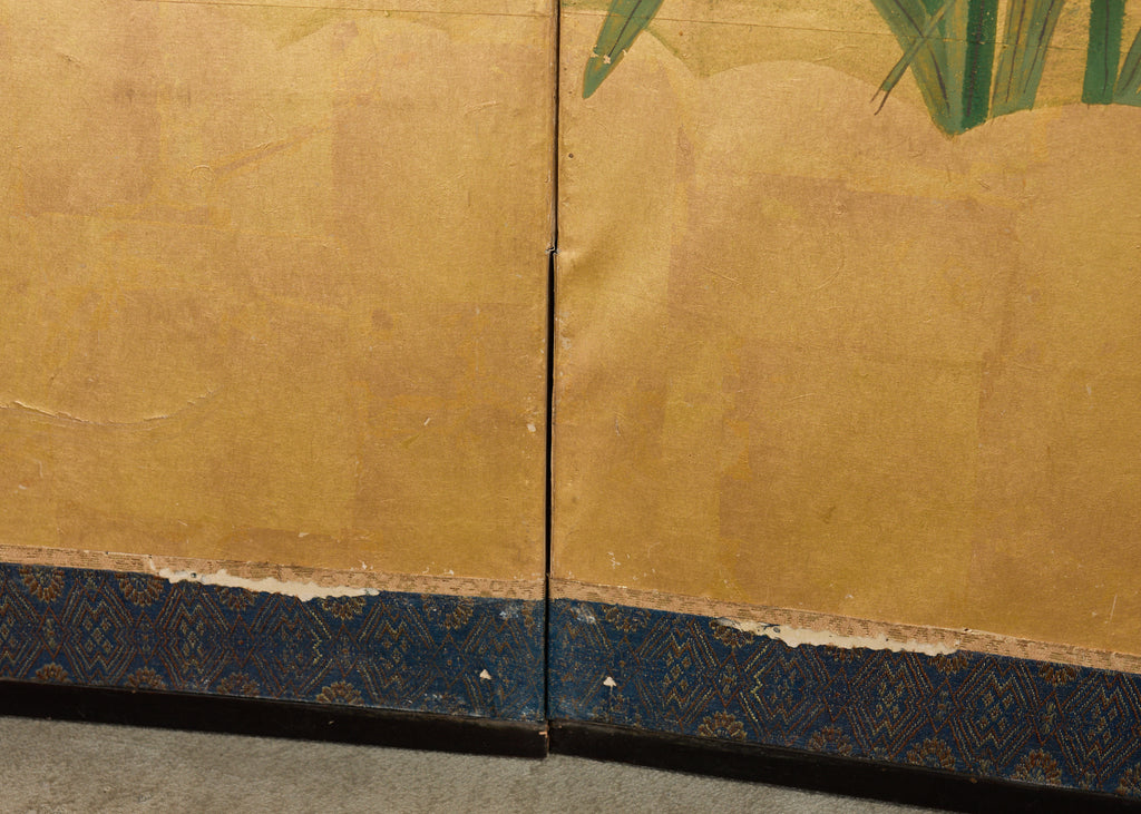 Pair of Japanese Meiji Screens Blossoms of Spring, Summer and Autumn