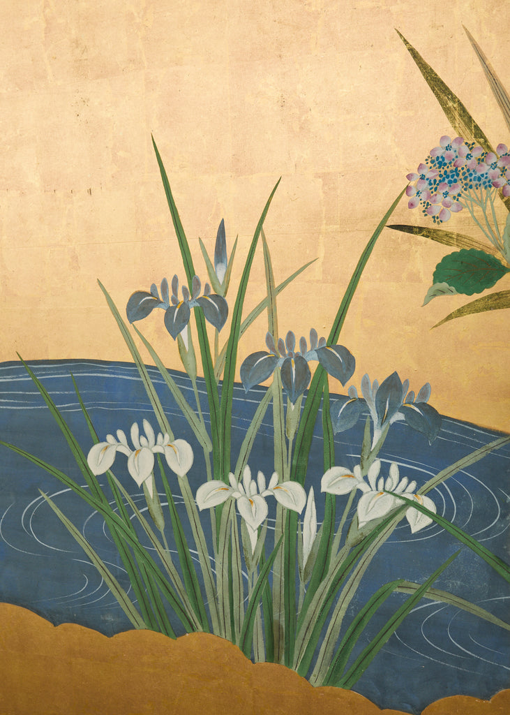 Pair of Japanese Meiji Screens Blossoms of Spring, Summer and Autumn