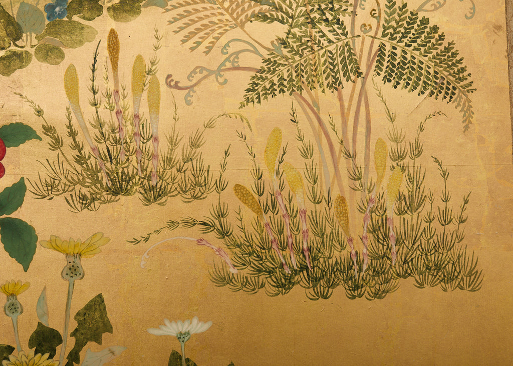 Pair of Japanese Meiji Screens Blossoms of Spring, Summer and Autumn