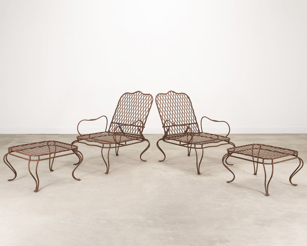 Pair of Rose Tarlow Twig Iron Garden Lounge Chairs + Ottomans