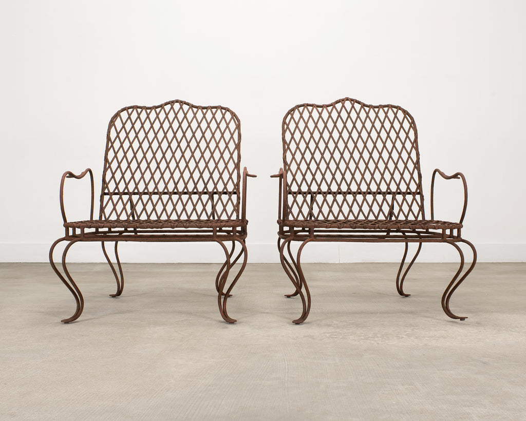 Pair of Rose Tarlow Twig Iron Garden Lounge Chairs + Ottomans