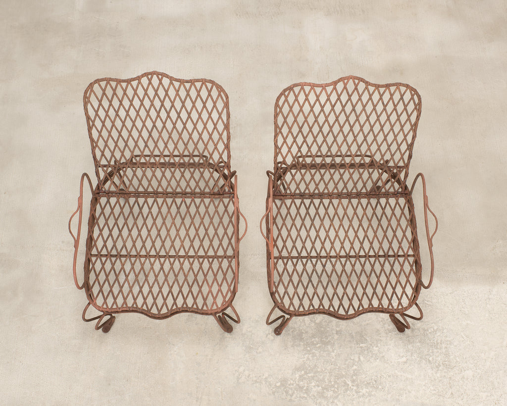 Pair of Rose Tarlow Twig Iron Garden Lounge Chairs + Ottomans