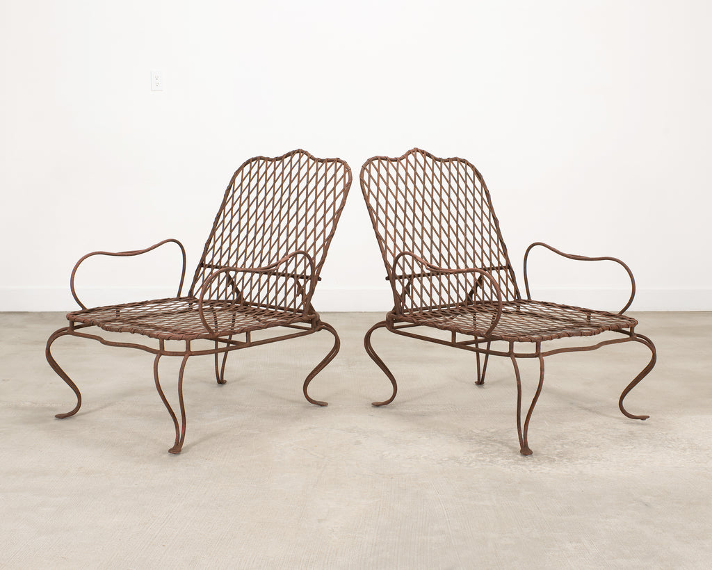 Pair of Rose Tarlow Twig Iron Garden Lounge Chairs + Ottomans