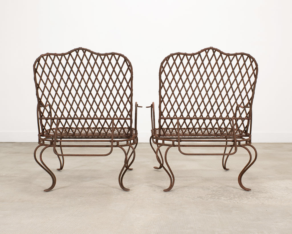 Pair of Rose Tarlow Twig Iron Garden Lounge Chairs + Ottomans