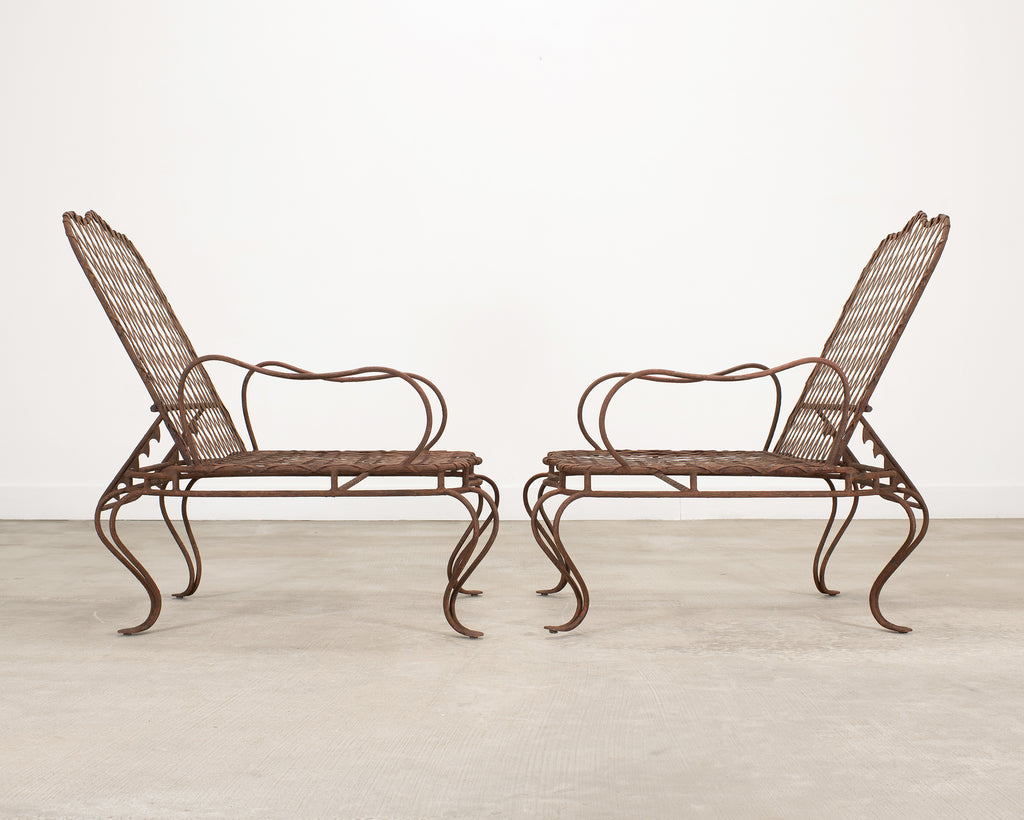 Pair of Rose Tarlow Twig Iron Garden Lounge Chairs + Ottomans