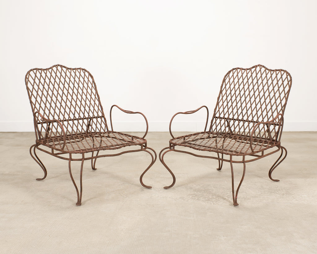 Pair of Rose Tarlow Twig Iron Garden Lounge Chairs + Ottomans