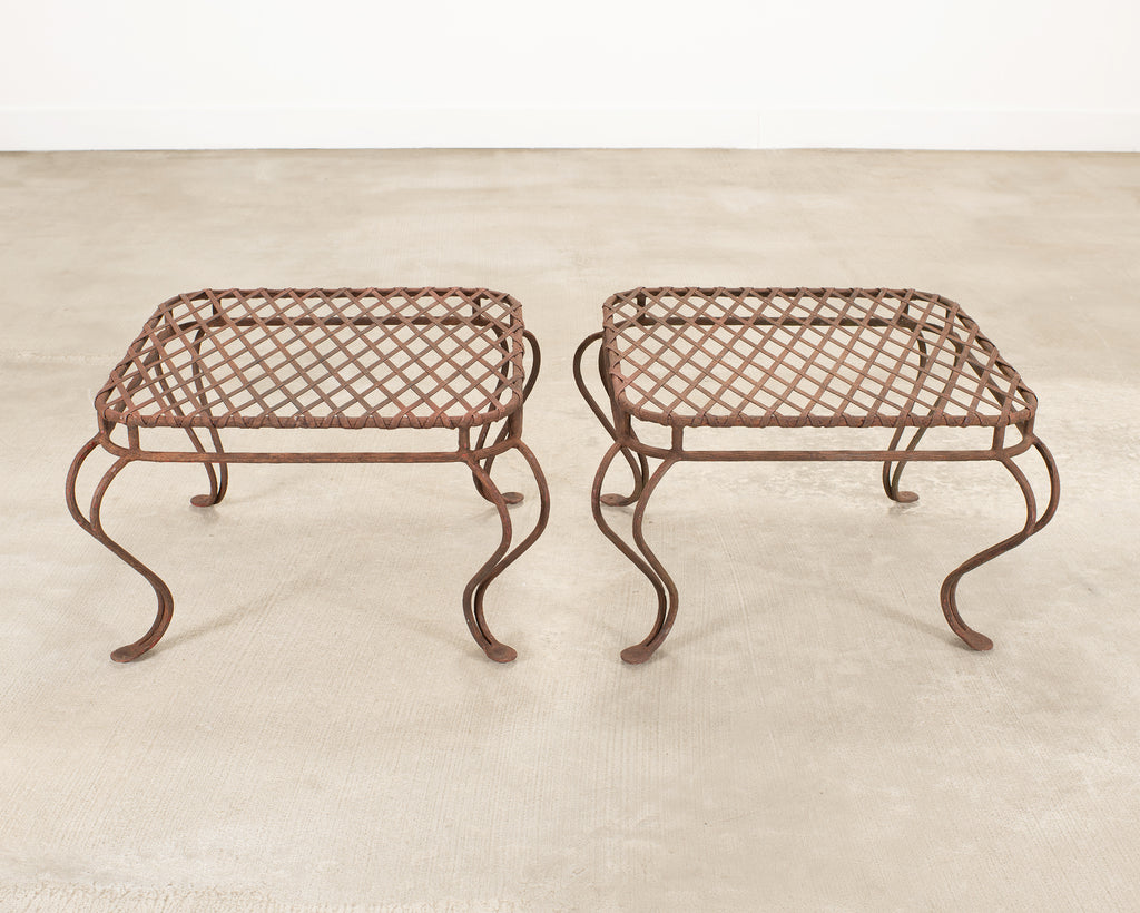Pair of Rose Tarlow Twig Iron Garden Lounge Chairs + Ottomans