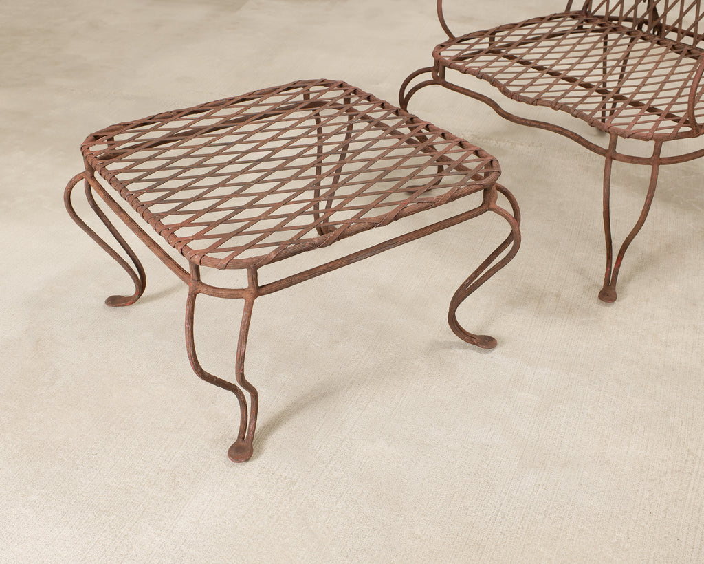Pair of Rose Tarlow Twig Iron Garden Lounge Chairs + Ottomans
