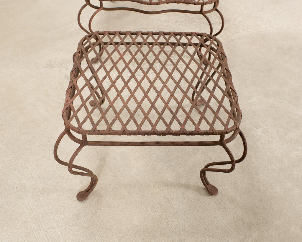 Pair of Rose Tarlow Twig Iron Garden Lounge Chairs + Ottomans