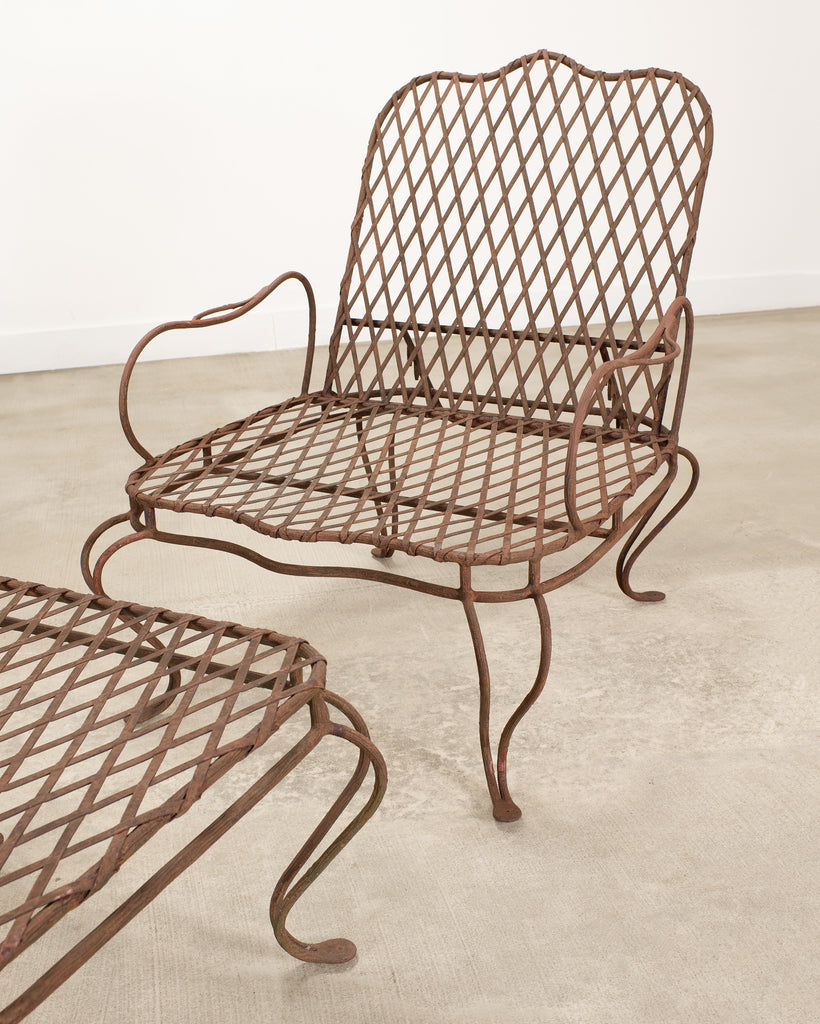 Pair of Rose Tarlow Twig Iron Garden Lounge Chairs + Ottomans