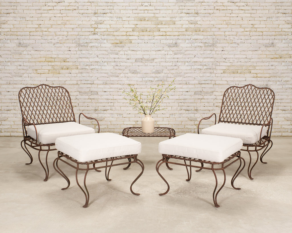 Pair of Rose Tarlow Twig Iron Garden Lounge Chairs + Ottomans