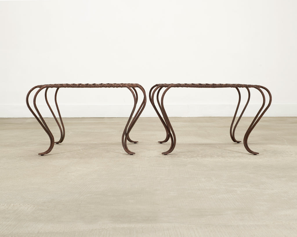 Pair of Rose Tarlow Twig Iron Garden Lattice Side Tables
