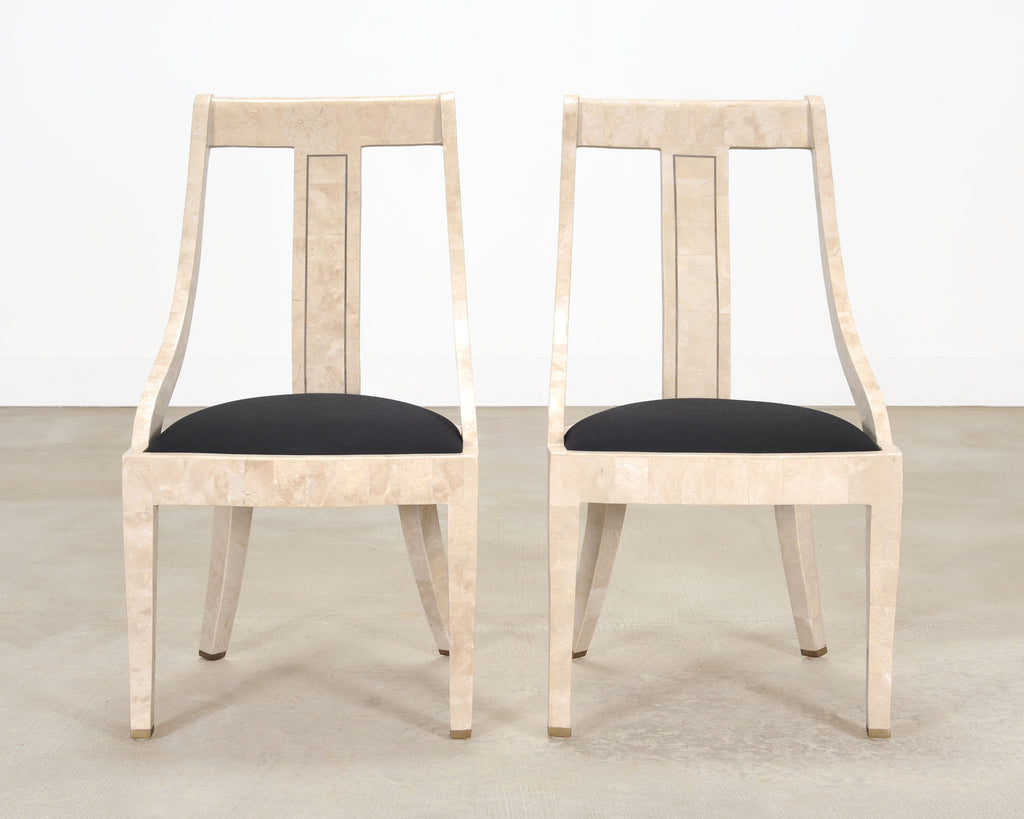 Pair of Maitland Smith Attributed Tessellated Stone Gondola Chairs