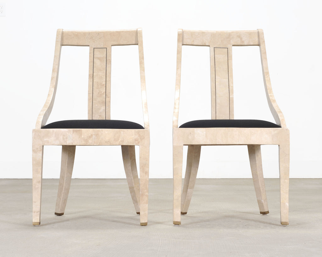 Pair of Maitland Smith Attributed Tessellated Stone Gondola Chairs