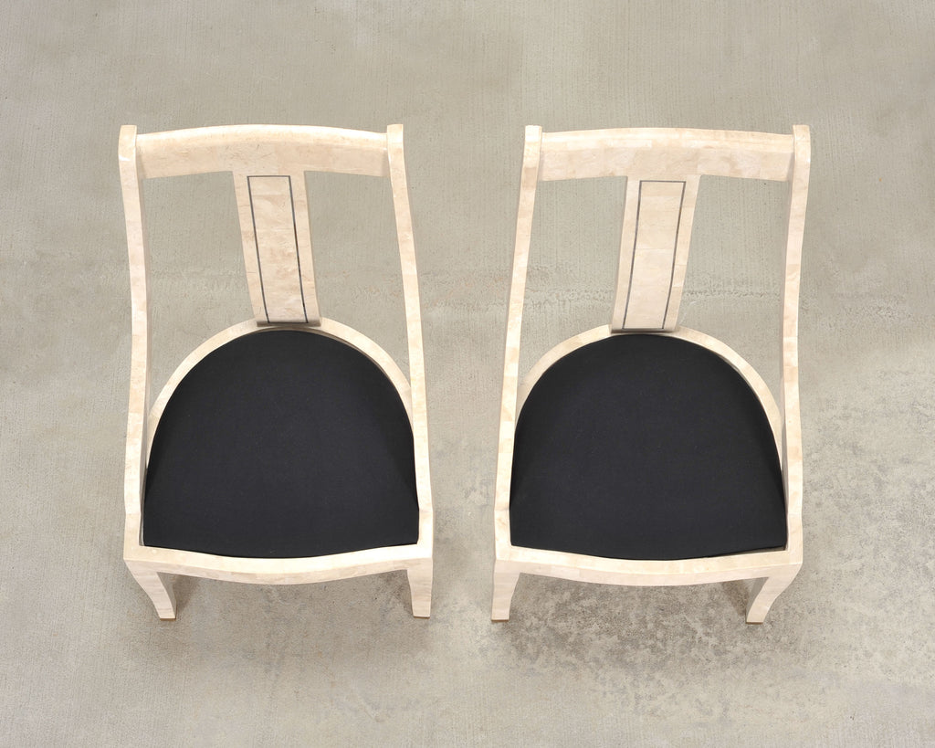 Pair of Maitland Smith Attributed Tessellated Stone Gondola Chairs