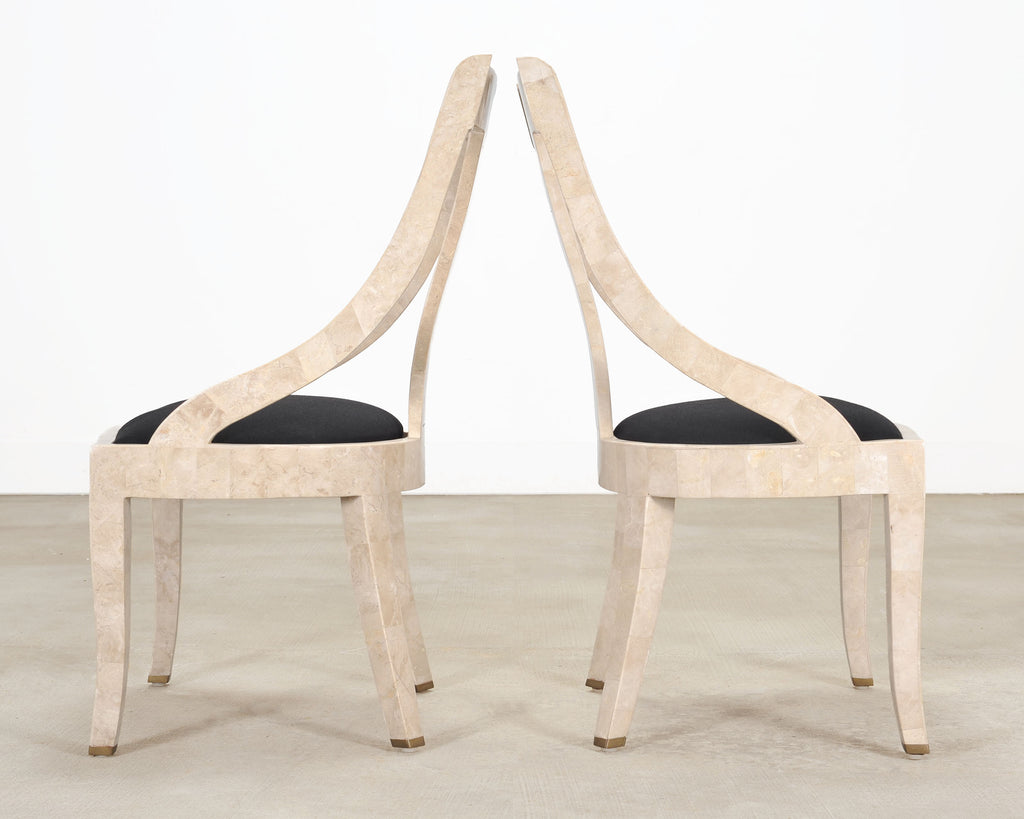 Pair of Maitland Smith Attributed Tessellated Stone Gondola Chairs