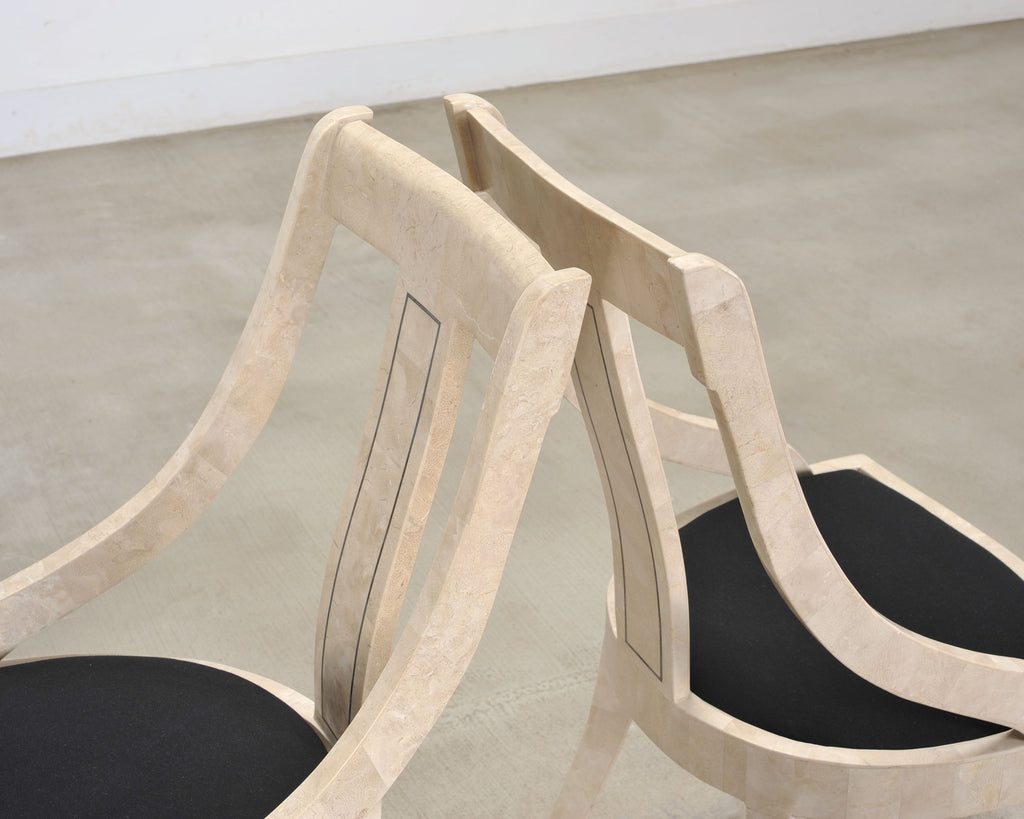 Pair of Maitland Smith Attributed Tessellated Stone Gondola Chairs