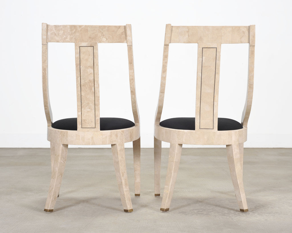 Pair of Maitland Smith Attributed Tessellated Stone Gondola Chairs